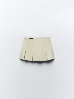 ZARA CREAM FAUX LEATHER PLEATED MINI SKIRT SZ SM